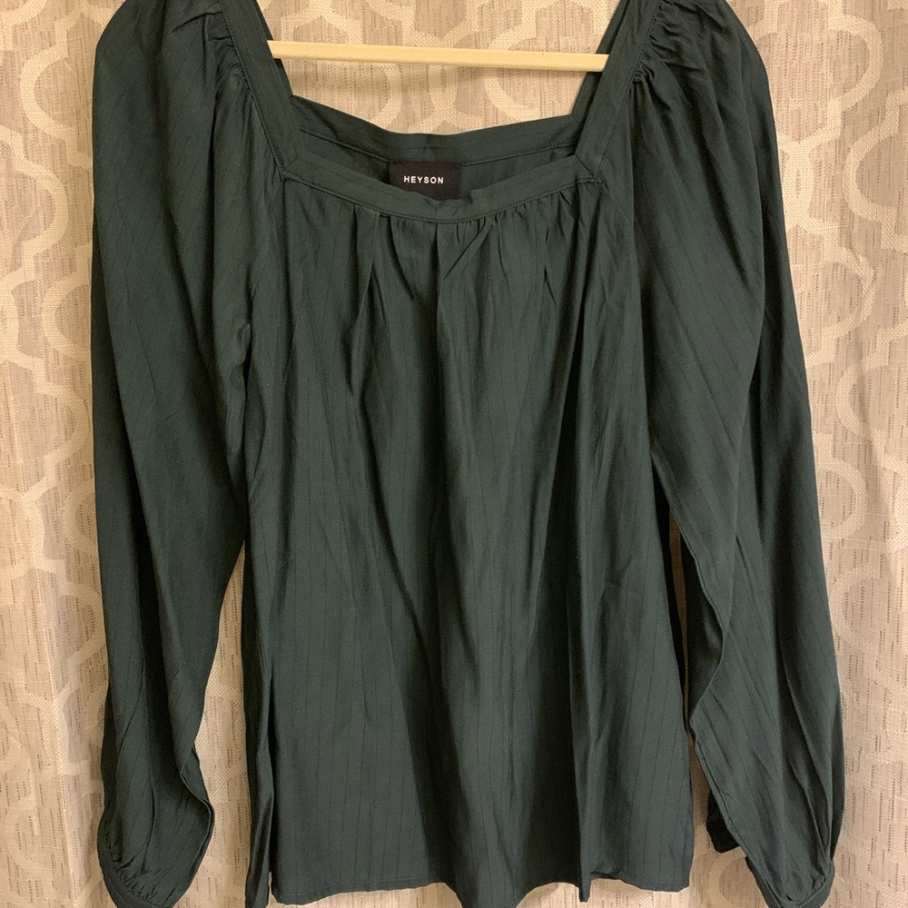 Green square neck blouse